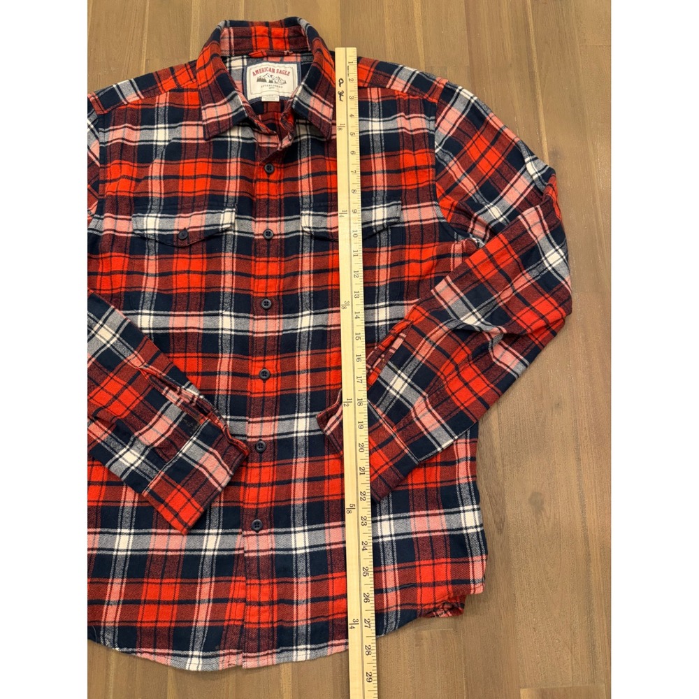 American Eagle Mens Red Plaid Flannel Button Down Shirt Medium Long Sleeve - Picture 3 of 6